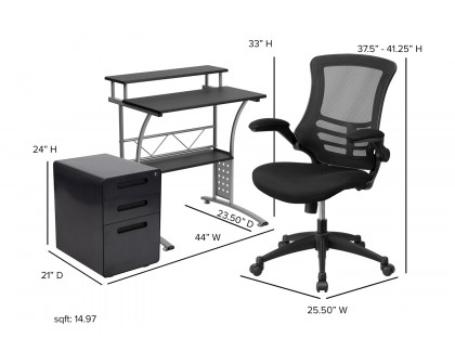 BLNK - Calder Work From Home Kit with Computer Desk, Ergonomic Mesh Office Chair and Locking Mobile Filing Cabinet with Inset Handles