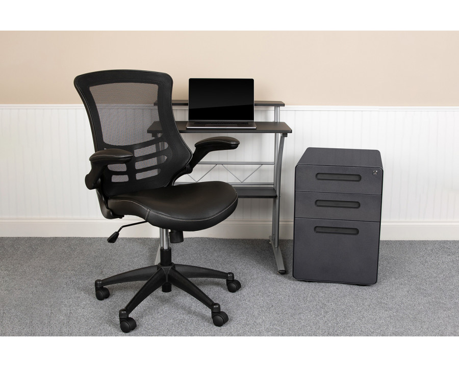 BLNK - Calder Work From Home Kit with Computer Desk, Ergonomic Mesh/Office Chair and Locking Mobile Filing Cabinet