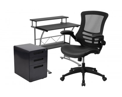 BLNK - Calder Work From Home Kit with Computer Desk, Ergonomic Mesh/Office Chair and Locking Mobile Filing Cabinet