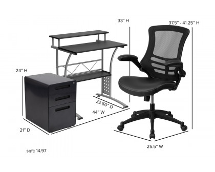 BLNK - Calder Work From Home Kit with Computer Desk, Ergonomic Mesh/Office Chair and Locking Mobile Filing Cabinet