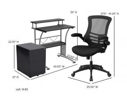 BLNK - Calder Work From Home Kit with Computer Desk, Ergonomic Mesh Office Chair and Locking Mobile Filing Cabinet with Side Handles