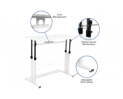 BLNK Stiles Work From Home Kit with Adjustable Computer Desk, Ergonomic Mesh Office Chair and Locking Mobile Filing Cabinet with Inset Handles - White