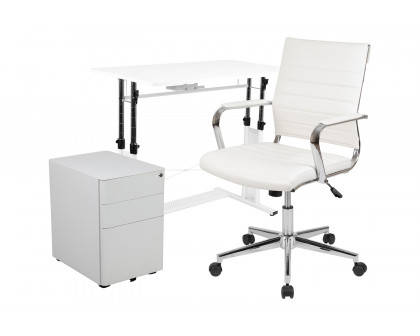 BLNK - Stiles Work From Home Kit with Adjustable Computer Desk, Ergonomic Mesh Office Chair and Locking Mobile Filing Cabinet with Side Handles