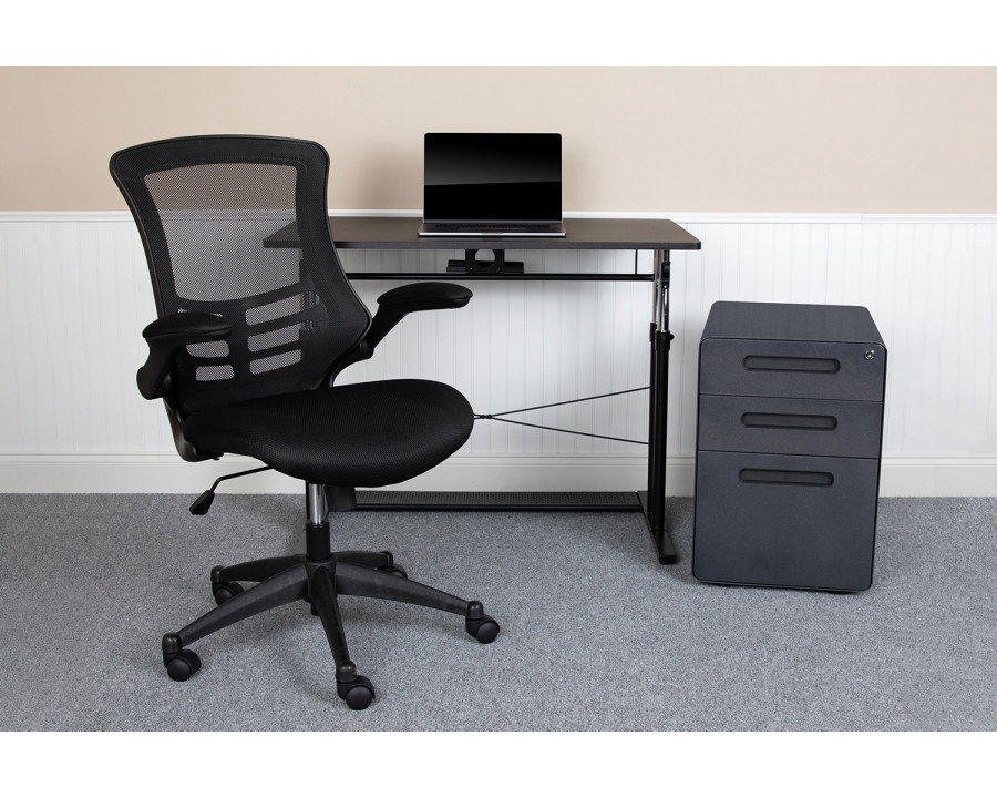 BLNK - Stiles Work From Home Kit with Adjustable Computer Desk, Ergonomic Mesh Office Chair and Locking Mobile Filing Cabinet with Inset Handles