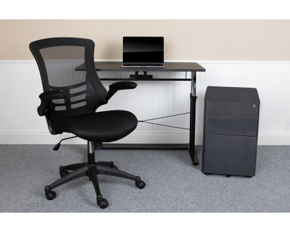 BLNK - Stiles Work From Home Kit with Adjustable Computer Desk, Ergonomic Mesh Office Chair and Locking Mobile Filing Cabinet with Side Handles