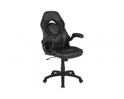 BLNK Optis Black Gaming Desk and Racing Chair Set with Cup Holder, Headphone Hook and 2 Wire Management Holes - Black