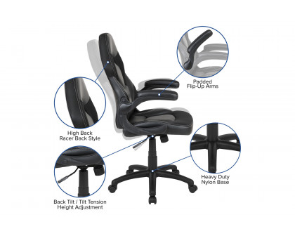 BLNK Optis Black Gaming Desk and Racing Chair Set with Cup Holder, Headphone Hook and 2 Wire Management Holes - Black