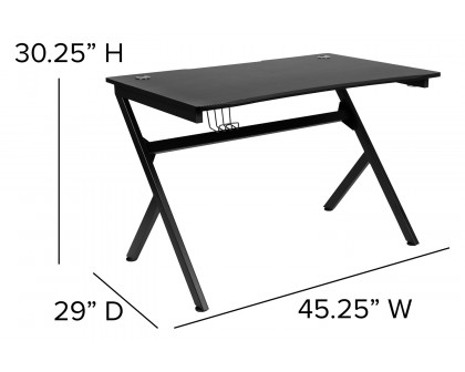 BLNK Optis Black Gaming Desk and Racing Chair Set with Cup Holder, Headphone Hook and 2 Wire Management Holes - Black