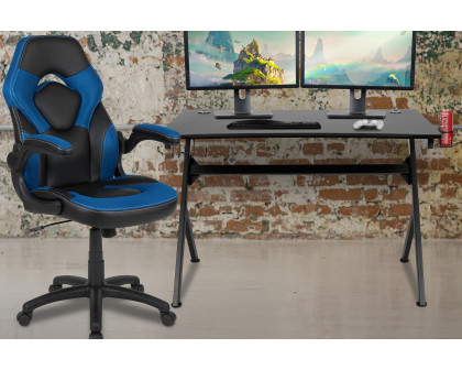 BLNK Optis Black Gaming Desk and Racing Chair Set with Cup Holder, Headphone Hook and 2 Wire Management Holes