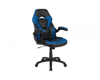 BLNK Optis Black Gaming Desk and Racing Chair Set with Cup Holder, Headphone Hook and 2 Wire Management Holes - Blue