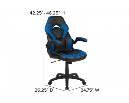 BLNK Optis Black Gaming Desk and Racing Chair Set with Cup Holder, Headphone Hook and 2 Wire Management Holes - Blue