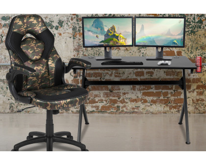 BLNK Optis Black Gaming Desk and Racing Chair Set with Cup Holder, Headphone Hook and 2 Wire Management Holes