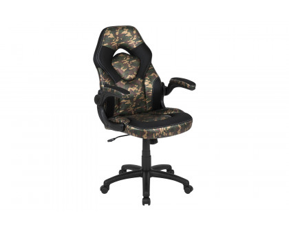 BLNK Optis Black Gaming Desk and Racing Chair Set with Cup Holder, Headphone Hook and 2 Wire Management Holes - Camouflage