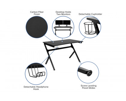 BLNK Optis Black Gaming Desk and Racing Chair Set with Cup Holder, Headphone Hook and 2 Wire Management Holes - Camouflage