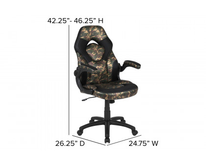 BLNK Optis Black Gaming Desk and Racing Chair Set with Cup Holder, Headphone Hook and 2 Wire Management Holes - Camouflage