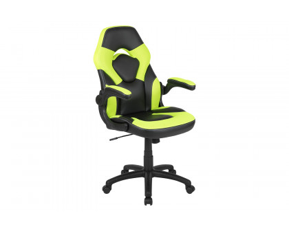 BLNK Optis Black Gaming Desk and Racing Chair Set with Cup Holder, Headphone Hook and 2 Wire Management Holes - Green