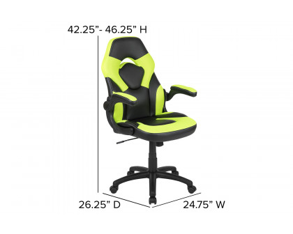 BLNK Optis Black Gaming Desk and Racing Chair Set with Cup Holder, Headphone Hook and 2 Wire Management Holes - Green