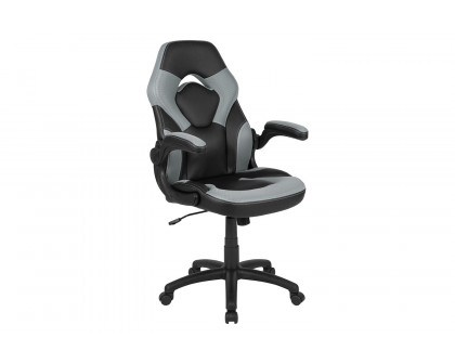 BLNK Optis Black Gaming Desk and Racing Chair Set with Cup Holder, Headphone Hook and 2 Wire Management Holes - Gray