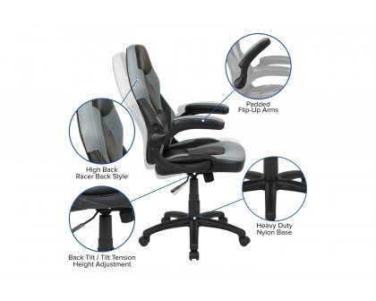 BLNK Optis Black Gaming Desk and Racing Chair Set with Cup Holder, Headphone Hook and 2 Wire Management Holes - Gray