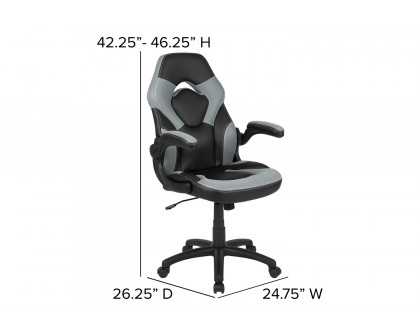 BLNK Optis Black Gaming Desk and Racing Chair Set with Cup Holder, Headphone Hook and 2 Wire Management Holes - Gray