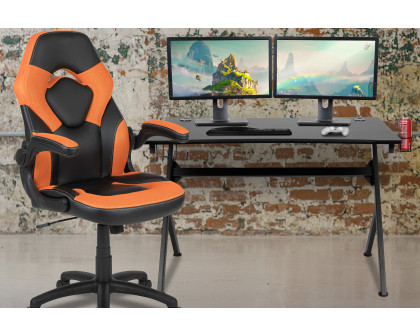 BLNK Optis Black Gaming Desk and Racing Chair Set with Cup Holder, Headphone Hook and 2 Wire Management Holes