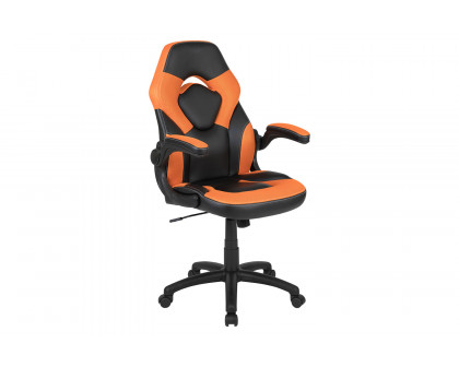 BLNK Optis Black Gaming Desk and Racing Chair Set with Cup Holder, Headphone Hook and 2 Wire Management Holes - Orange