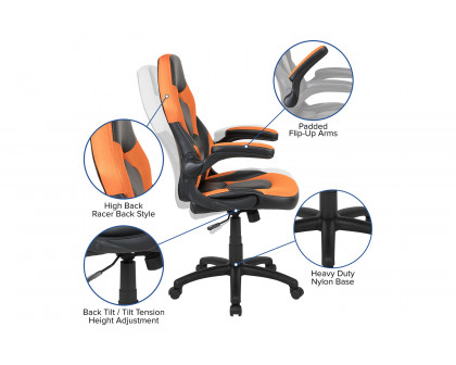 BLNK Optis Black Gaming Desk and Racing Chair Set with Cup Holder, Headphone Hook and 2 Wire Management Holes - Orange