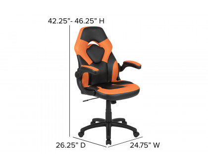 BLNK Optis Black Gaming Desk and Racing Chair Set with Cup Holder, Headphone Hook and 2 Wire Management Holes - Orange