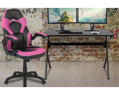 BLNK Optis Black Gaming Desk and Racing Chair Set with Cup Holder, Headphone Hook and 2 Wire Management Holes