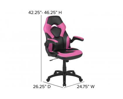 BLNK Optis Black Gaming Desk and Racing Chair Set with Cup Holder, Headphone Hook and 2 Wire Management Holes - Pink