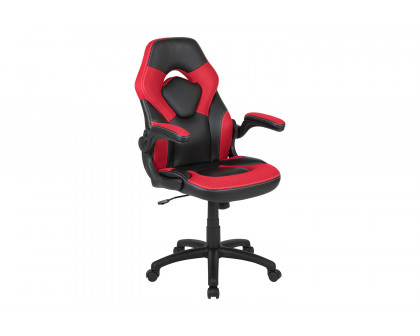 BLNK Optis Black Gaming Desk and Racing Chair Set with Cup Holder, Headphone Hook and 2 Wire Management Holes - Red