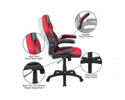 BLNK Optis Black Gaming Desk and Racing Chair Set with Cup Holder, Headphone Hook and 2 Wire Management Holes - Red