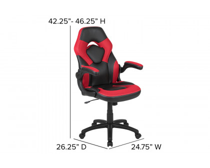 BLNK Optis Black Gaming Desk and Racing Chair Set with Cup Holder, Headphone Hook and 2 Wire Management Holes - Red