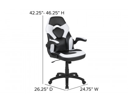 BLNK Optis Black Gaming Desk and Racing Chair Set with Cup Holder, Headphone Hook and 2 Wire Management Holes - White