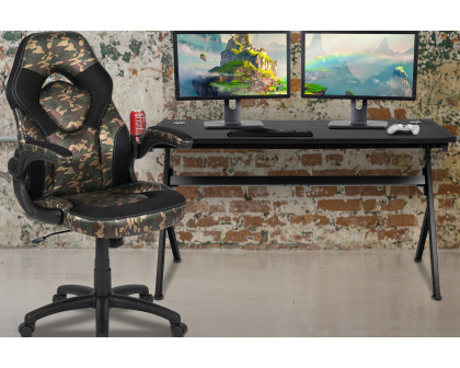 BLNK Optis Gaming Desk and Racing Chair Set with Cup Holder, Headphone Hook, Removable Mouse Pad Top and 2 Wire Management Holes