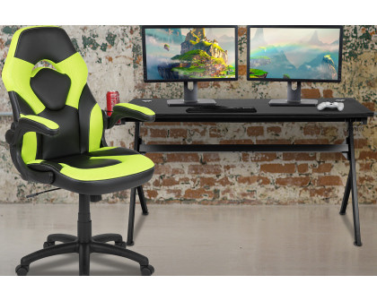 BLNK Optis Gaming Desk and Racing Chair Set with Cup Holder, Headphone Hook, Removable Mouse Pad Top and 2 Wire Management Holes