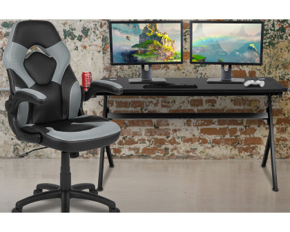 BLNK Optis Gaming Desk and Racing Chair Set with Cup Holder, Headphone Hook, Removable Mouse Pad Top and 2 Wire Management Holes