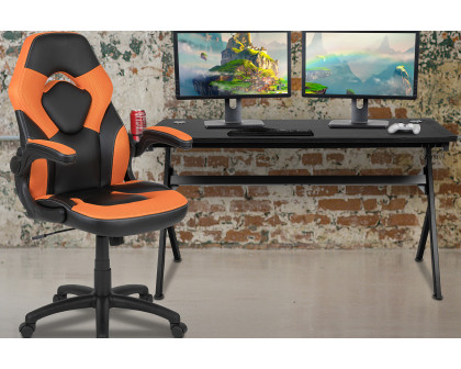 BLNK Optis Gaming Desk and Racing Chair Set with Cup Holder, Headphone Hook, Removable Mouse Pad Top and 2 Wire Management Holes