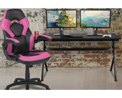 BLNK Optis Gaming Desk and Racing Chair Set with Cup Holder, Headphone Hook, Removable Mouse Pad Top and 2 Wire Management Holes