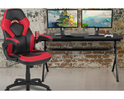 BLNK Optis Gaming Desk and Racing Chair Set with Cup Holder, Headphone Hook, Removable Mouse Pad Top and 2 Wire Management Holes