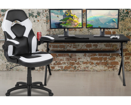 BLNK Optis Gaming Desk and Racing Chair Set with Cup Holder, Headphone Hook, Removable Mouse Pad Top and 2 Wire Management Holes