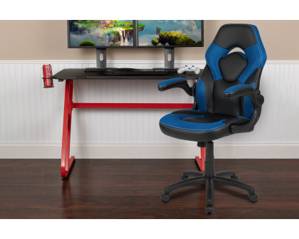 BLNK Optis Red Gaming Desk and Racing Chair Set with Cup Holder and Headphone Hook