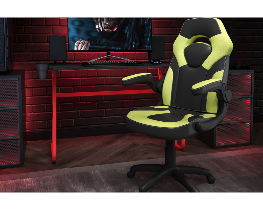 BLNK Optis Red Gaming Desk and Racing Chair Set with Cup Holder and Headphone Hook - Green/Black