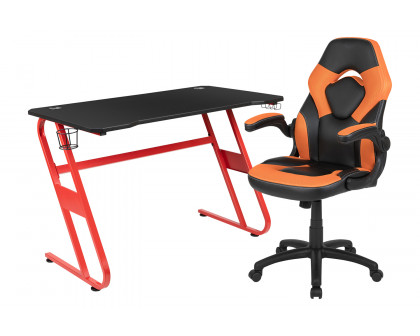 BLNK Optis Red Gaming Desk and Racing Chair Set with Cup Holder and Headphone Hook - Orange/Black