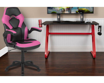 BLNK Optis Red Gaming Desk and Racing Chair Set with Cup Holder and Headphone Hook