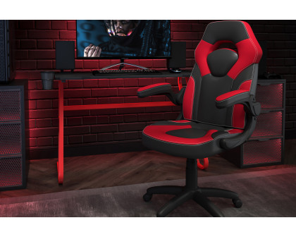 BLNK Optis Red Gaming Desk and Racing Chair Set with Cup Holder and Headphone Hook