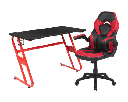 BLNK Optis Red Gaming Desk and Racing Chair Set with Cup Holder and Headphone Hook - Red/Black