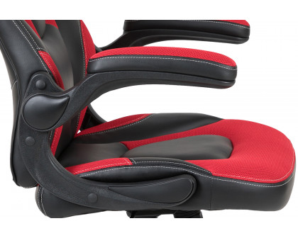 BLNK Optis Red Gaming Desk and Racing Chair Set with Cup Holder and Headphone Hook - Red/Black