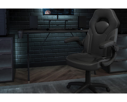 BLNK - Optis Black Gaming Desk and Racing Chair Set with Cup Holder, Headphone Hook and Monitor/Smartphone Stand