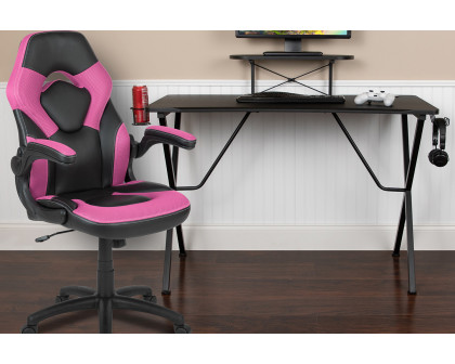 BLNK - Optis Black Gaming Desk and Racing Chair Set with Cup Holder, Headphone Hook and Monitor/Smartphone Stand